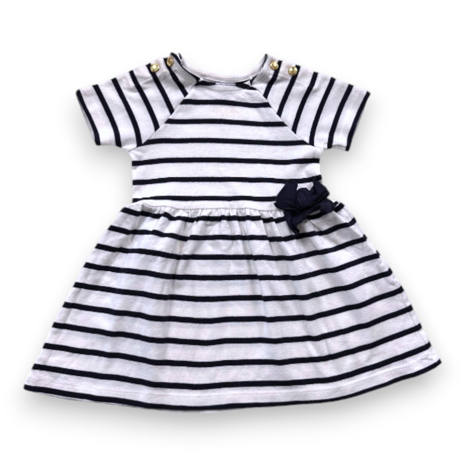 PETIT BATEAU - Robe bleue et blanche à rayures - 12 mois