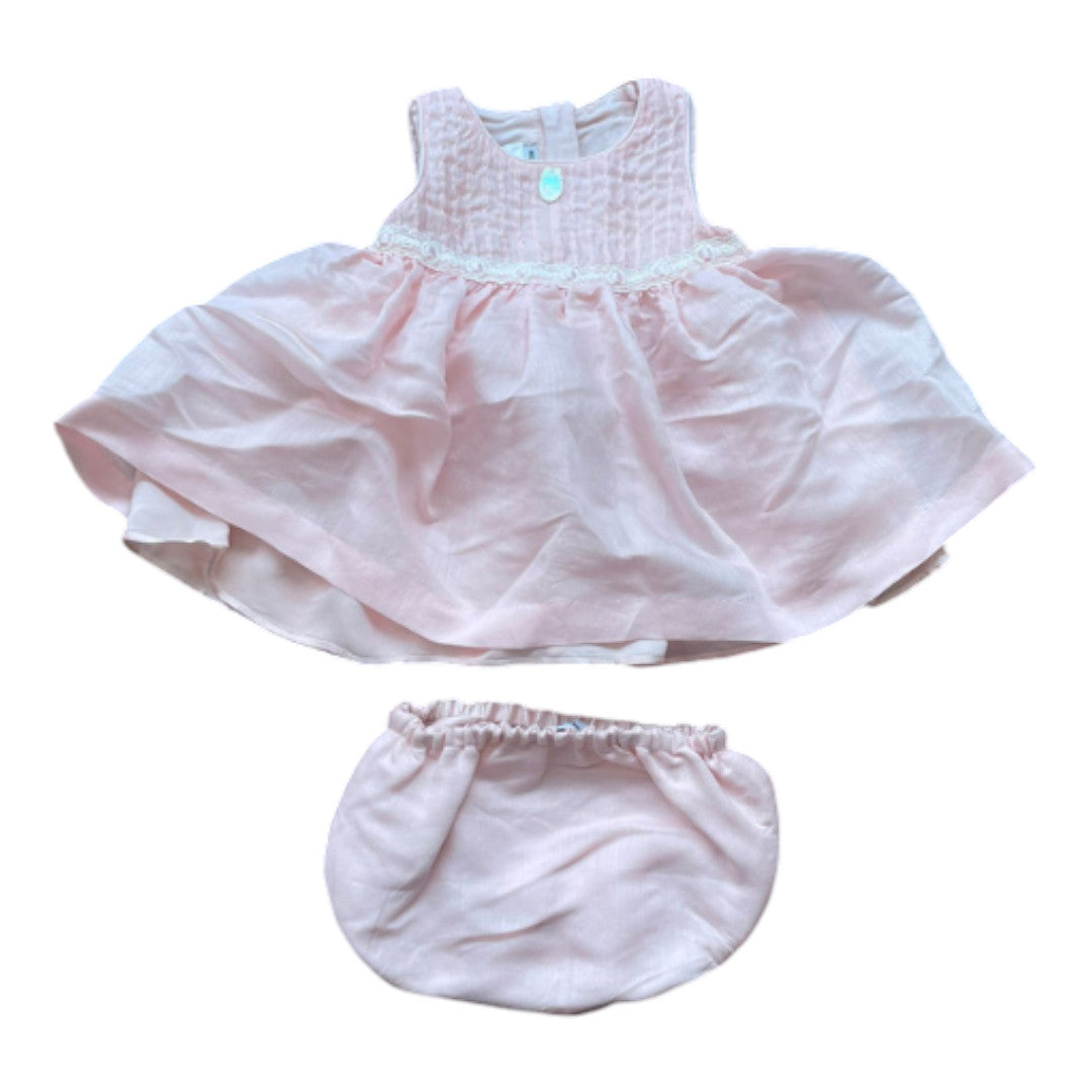 BABY DIOR - Ensemble robe et bloomer rose en soie et cachemire - 3 mois