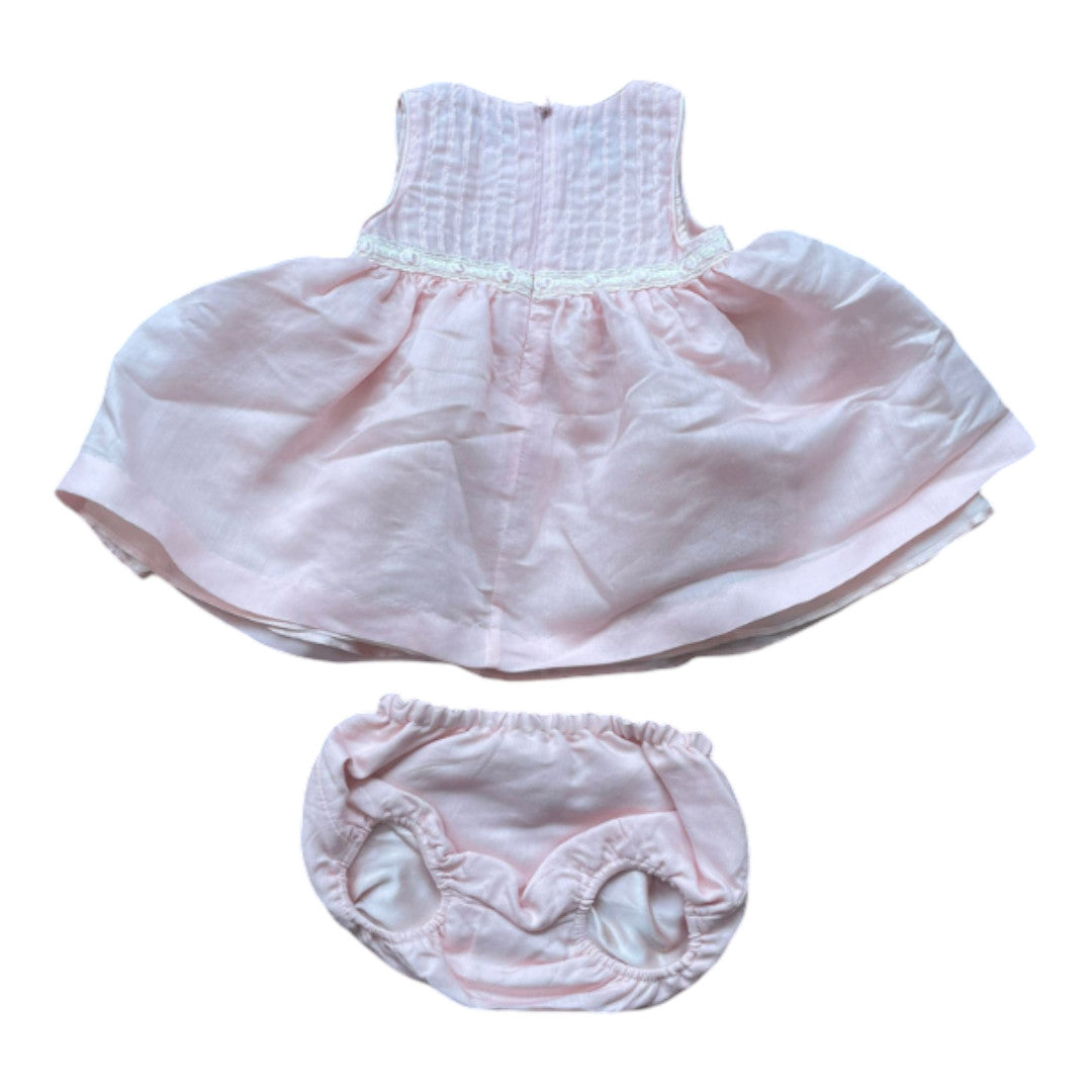 BABY DIOR - Ensemble robe et bloomer rose en soie et cachemire - 3 mois