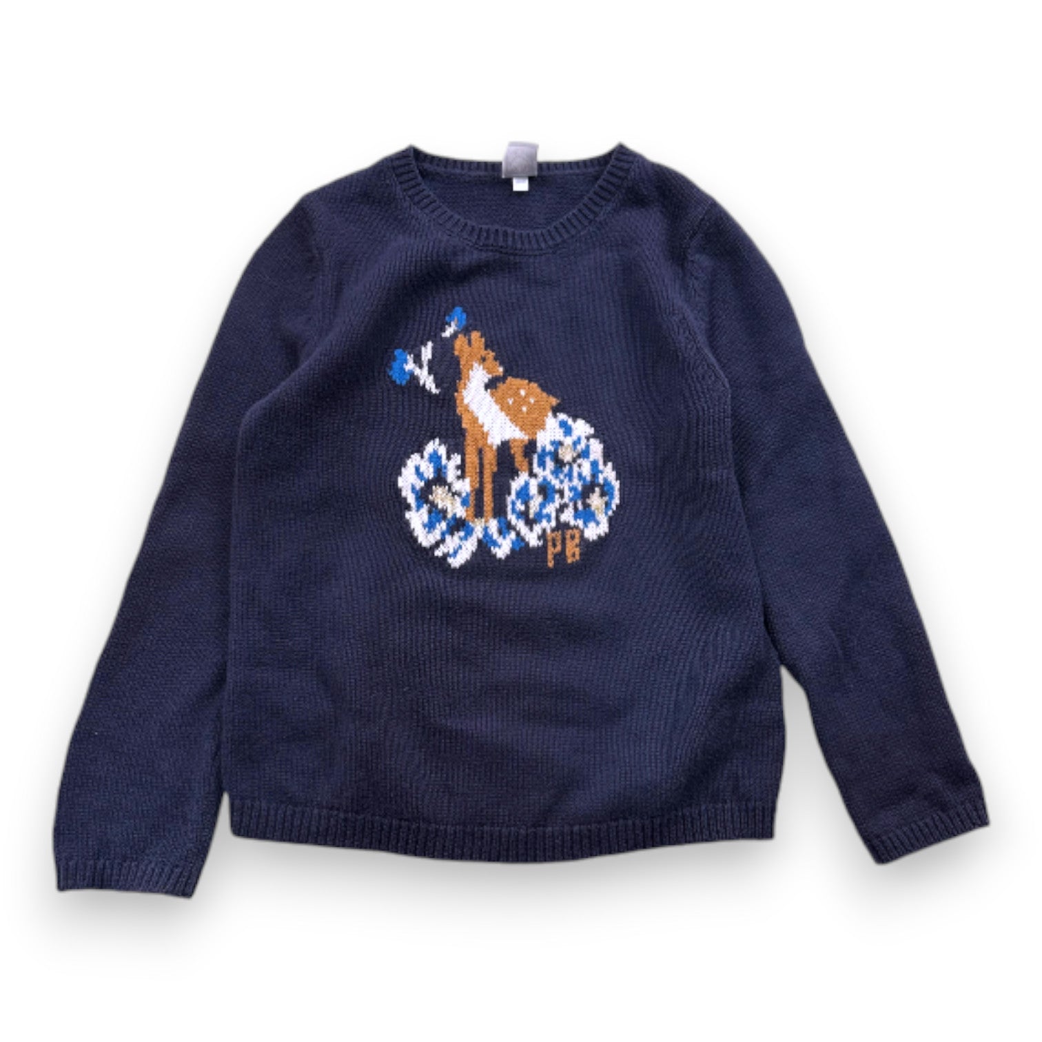 PETIT BATEAU - Pull bleu marine en laine avec imprimé - 6 ans