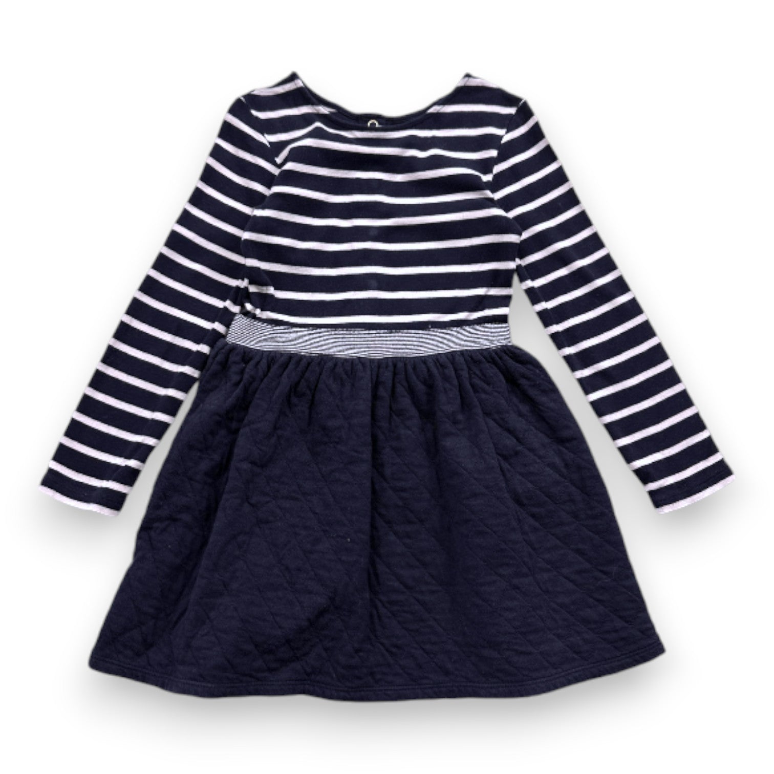 PETIT BATEAU - Robe bleu marine et blanche à manches longues - 6 ans