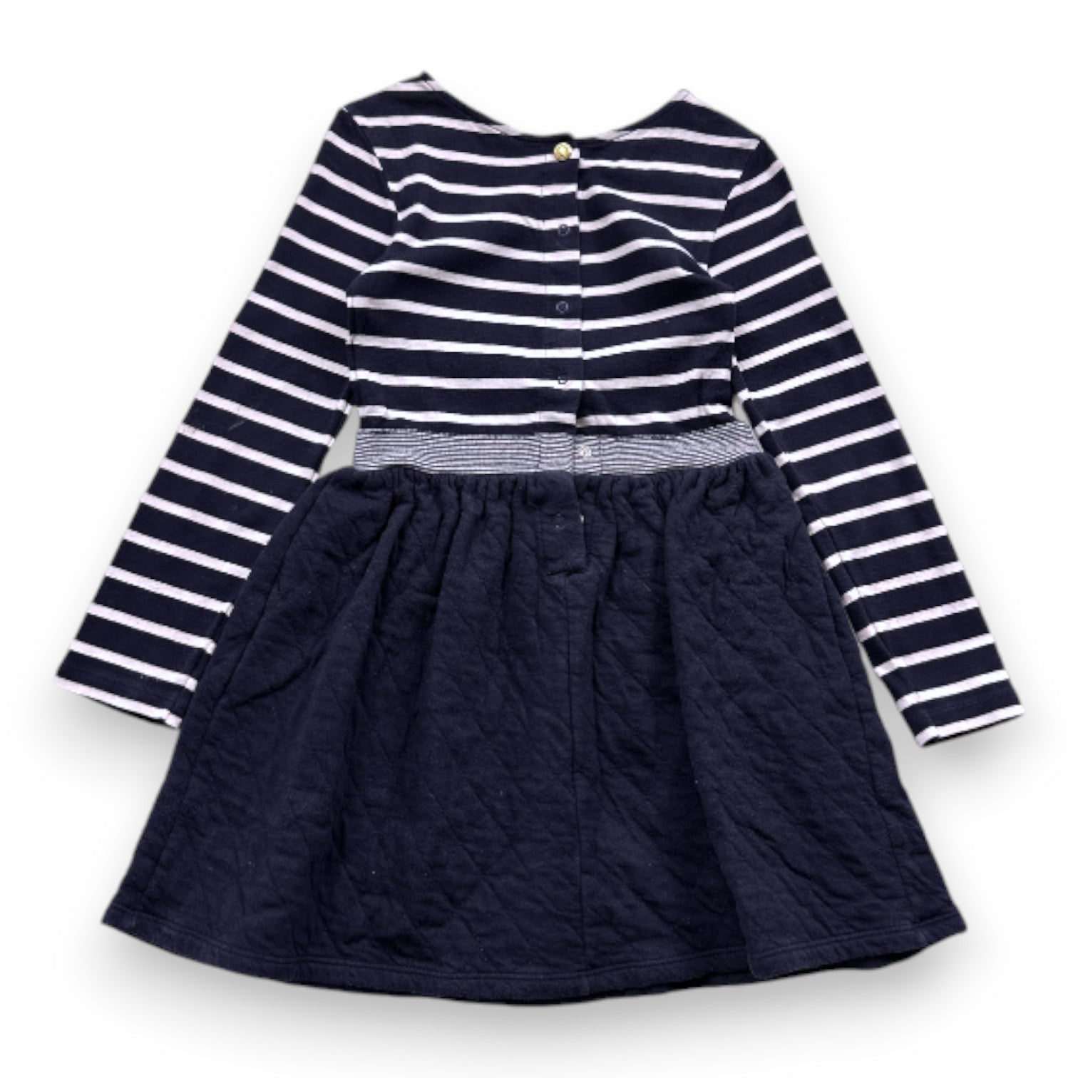 PETIT BATEAU - Robe bleu marine et blanche à manches longues - 6 ans