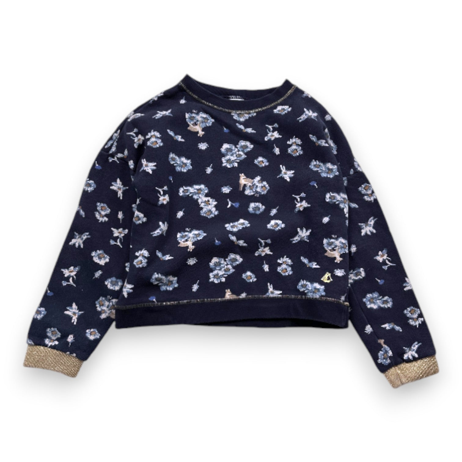 PETIT BATEAU - Sweat bleu à fleurs - 6 ans