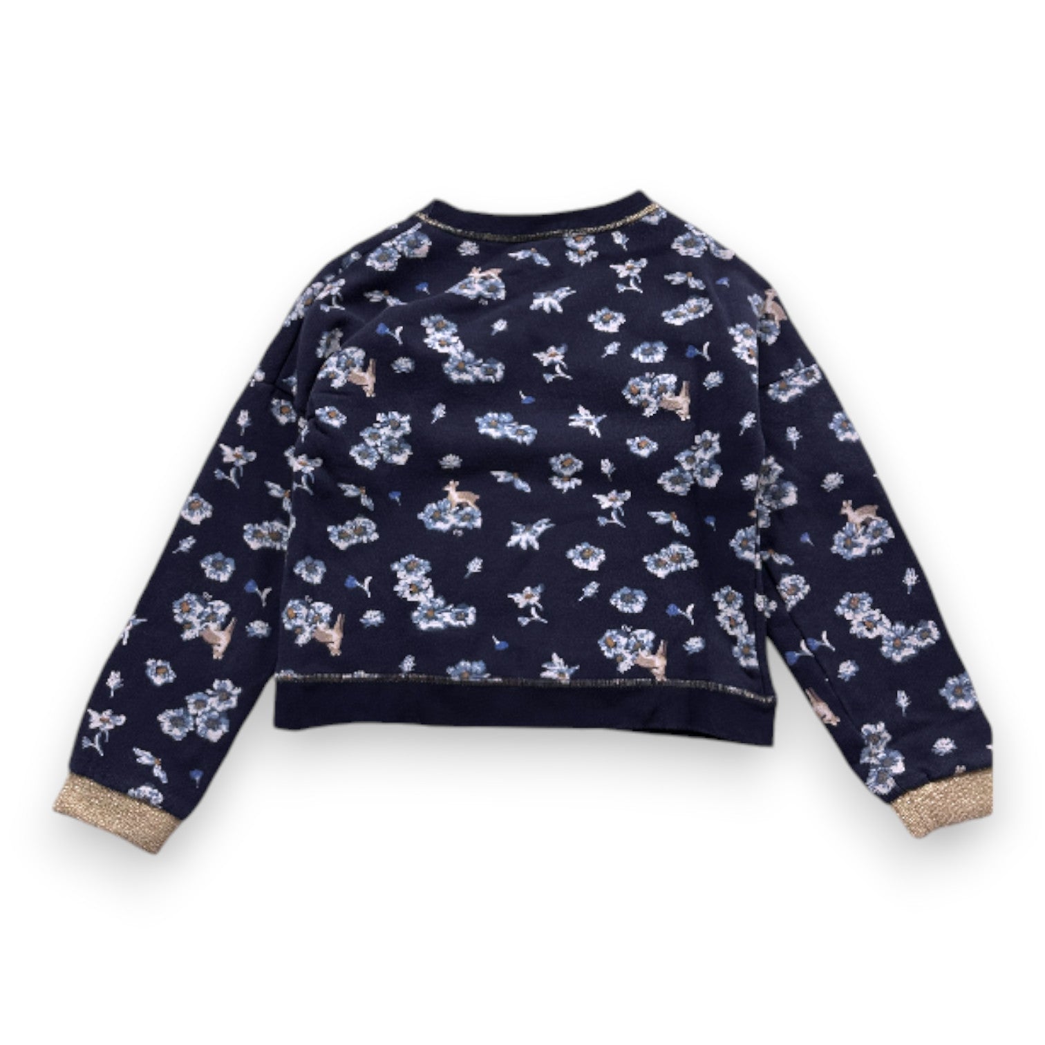 PETIT BATEAU - Sweat bleu à fleurs - 6 ans