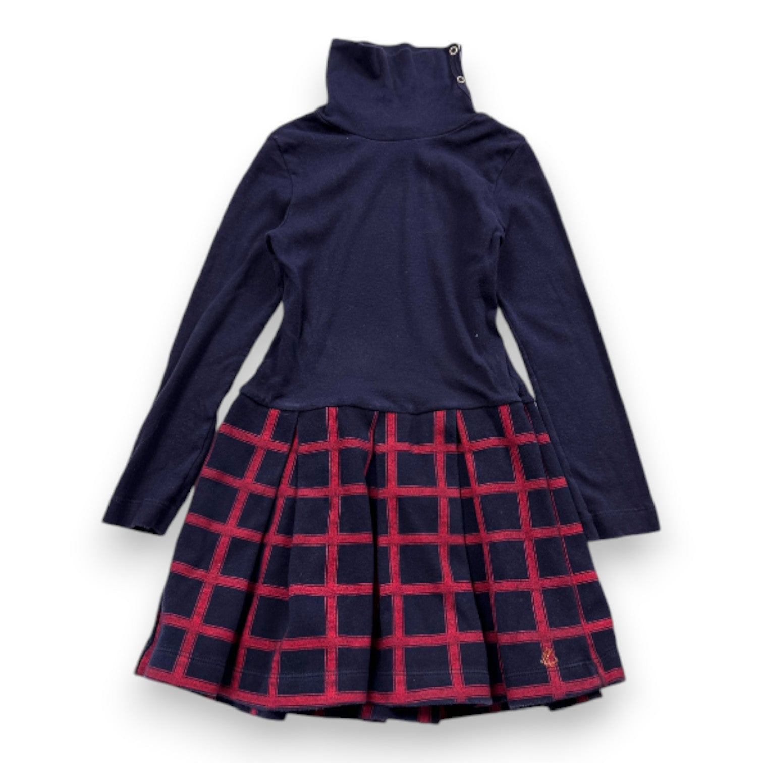 PETIT BATEAU - Robe bleue marine et jupe à carreaux - 6 ans