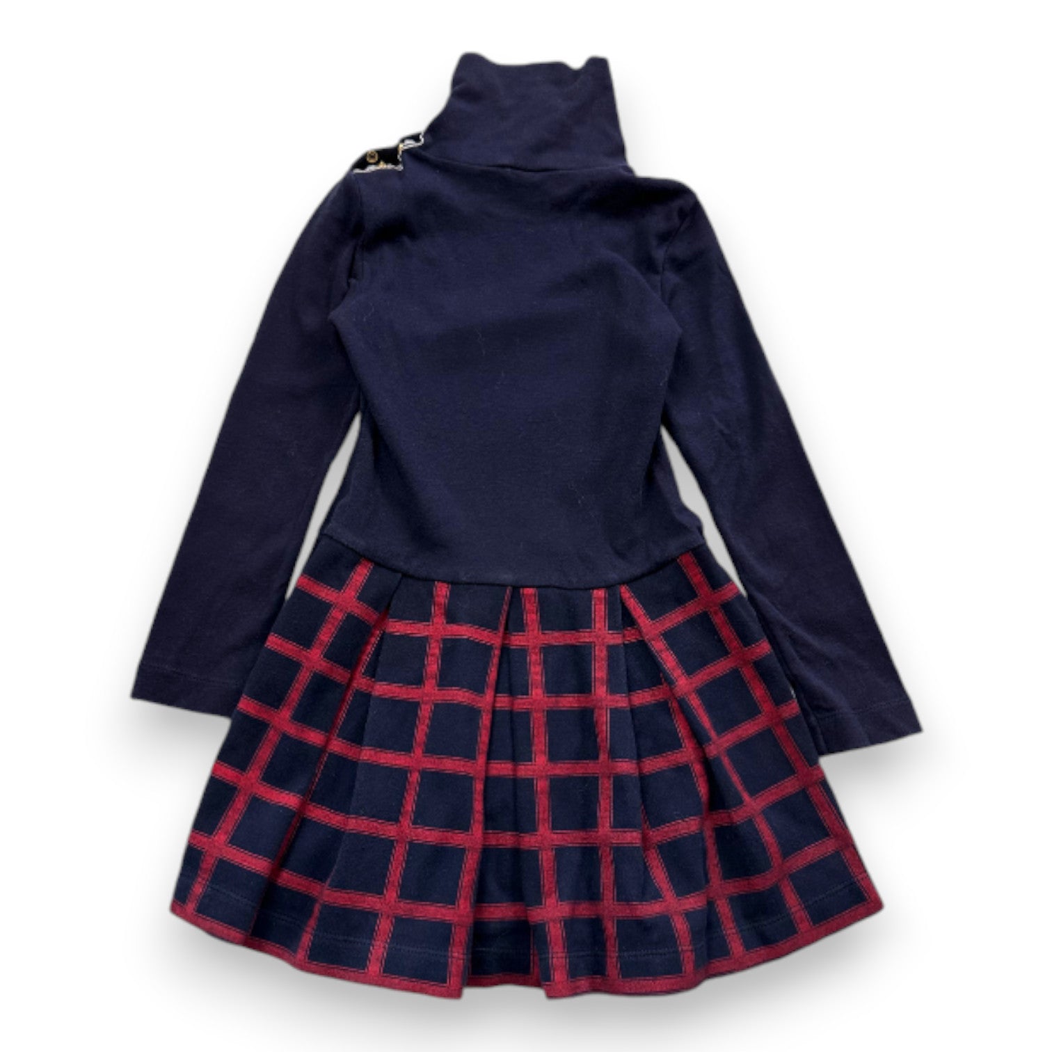 PETIT BATEAU - Robe bleue marine et jupe à carreaux - 6 ans