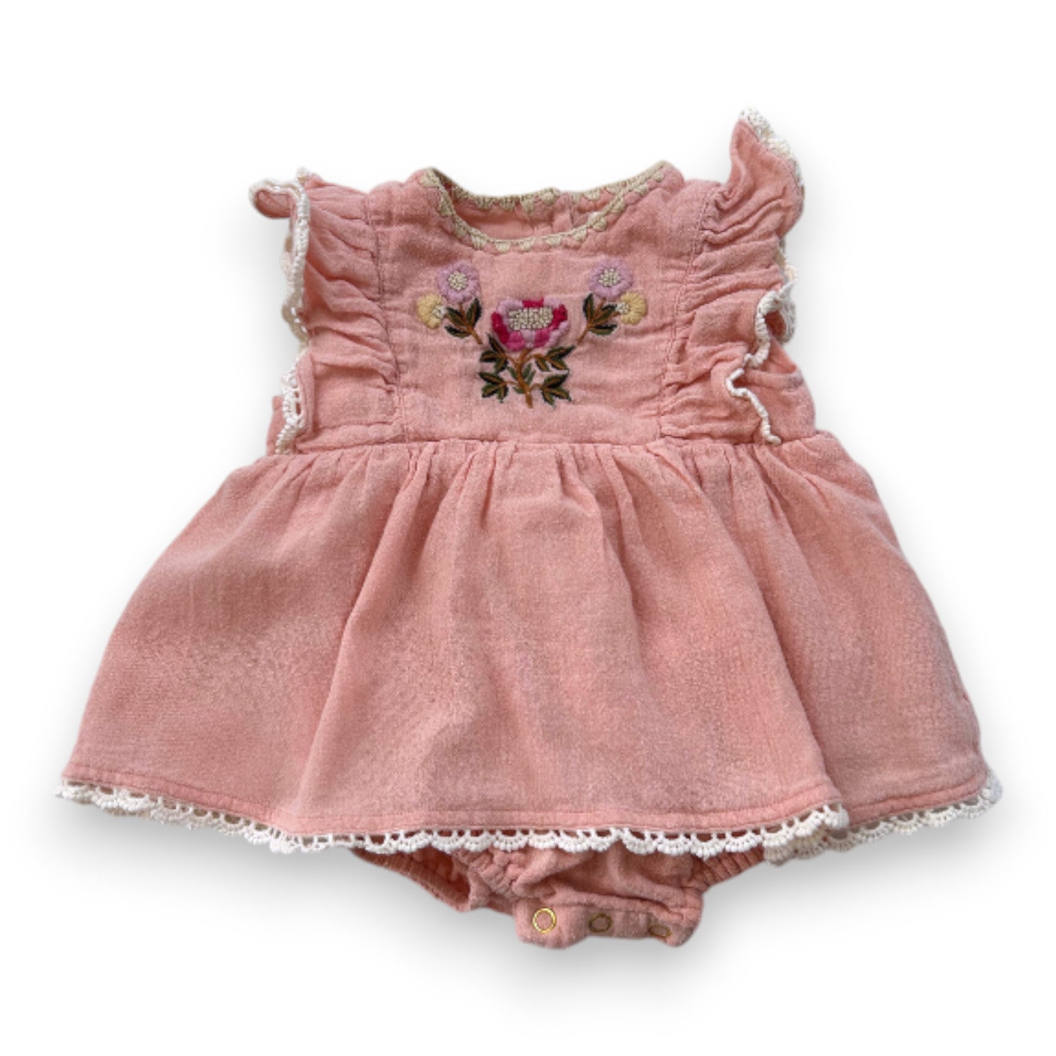 LOUISE MISHA - Robe rose avec fleurs brodées avec bloomer - 3 mois