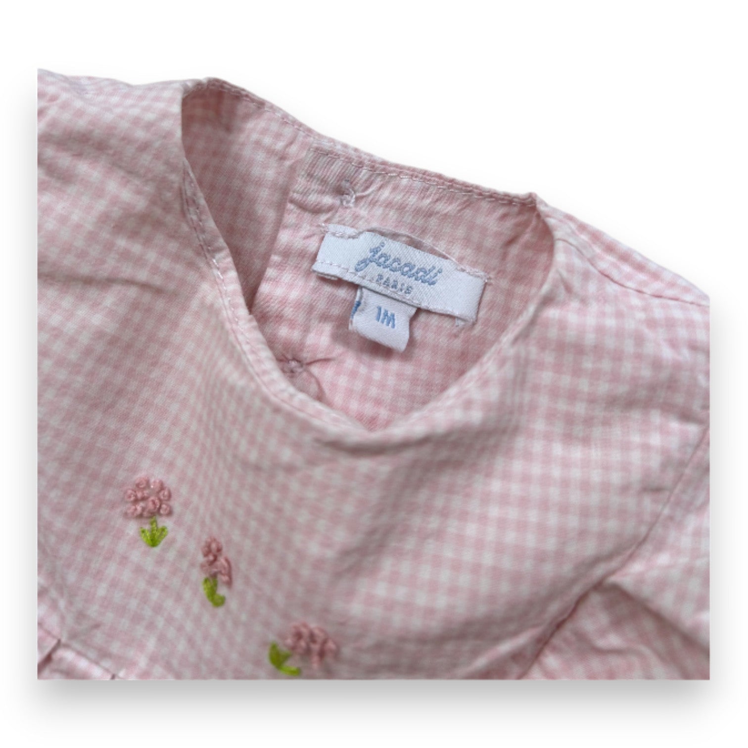 JACADI - Ensemble robe et bloomer vichy rose et balnc - 1 mois