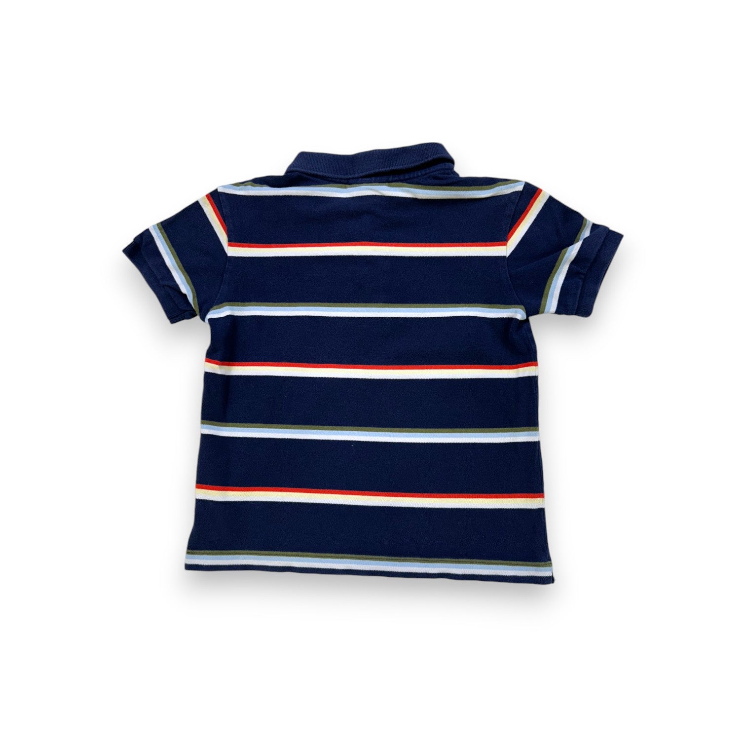 LACOSTE - Polo à manches courte rayé bleu marine - 8 ans