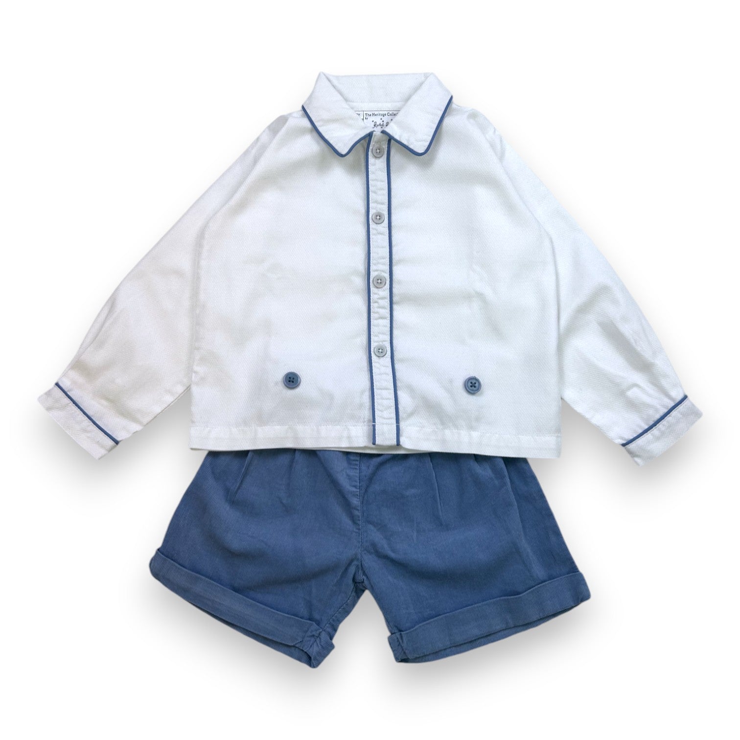 RACHEL RILEY - Ensemble chemise manches longues et short blanc et bleu - 2 ans