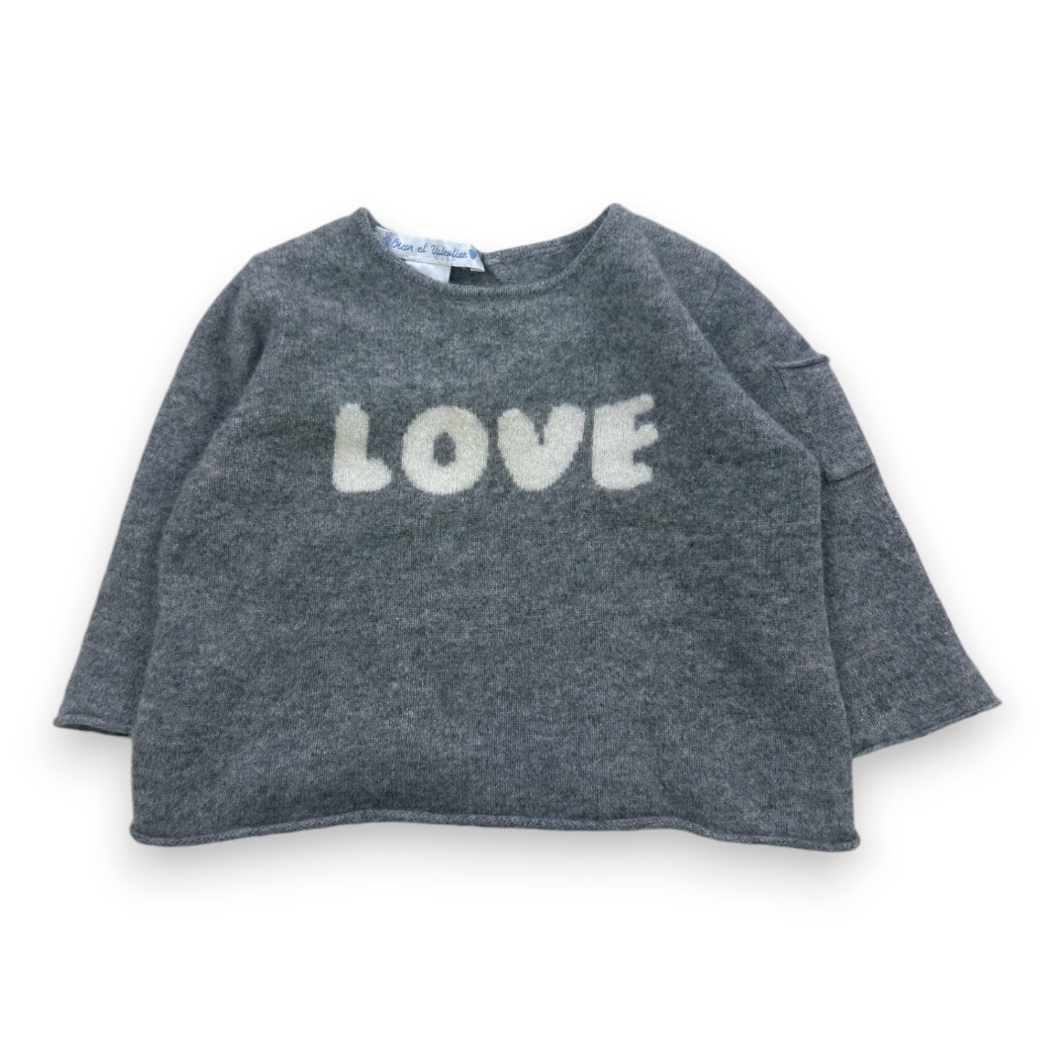 OSCAR ET VALENTINE - Pull en cachemire gris "love" - 12 mois