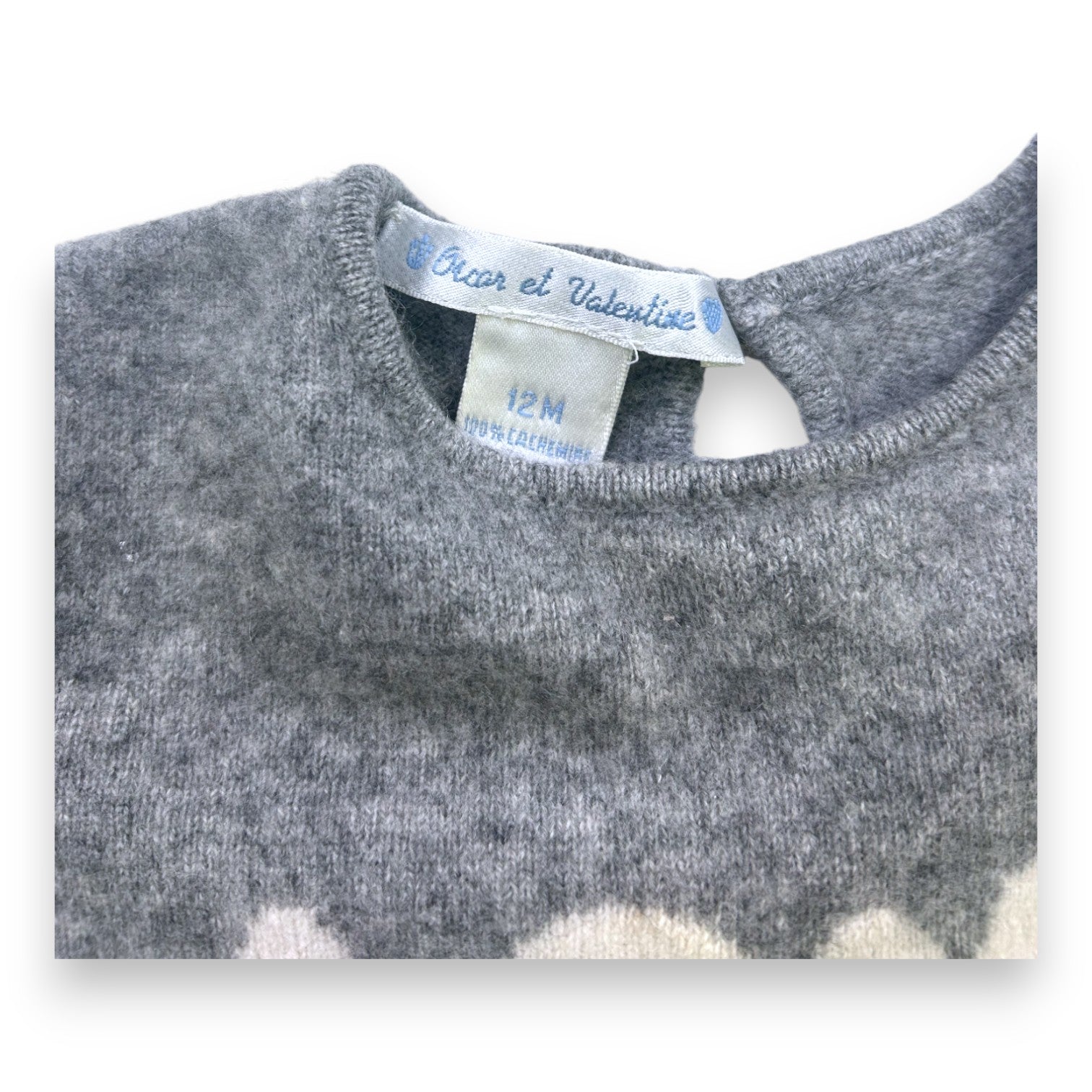 OSCAR ET VALENTINE - Pull en cachemire gris "love" - 12 mois