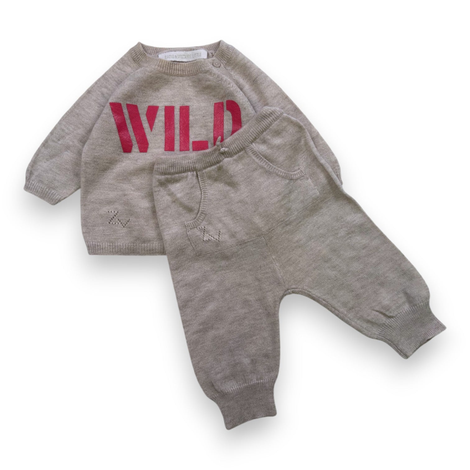 ZADIG & VOLTAIRE - Ensemble en laine beige "wild" - 3 mois