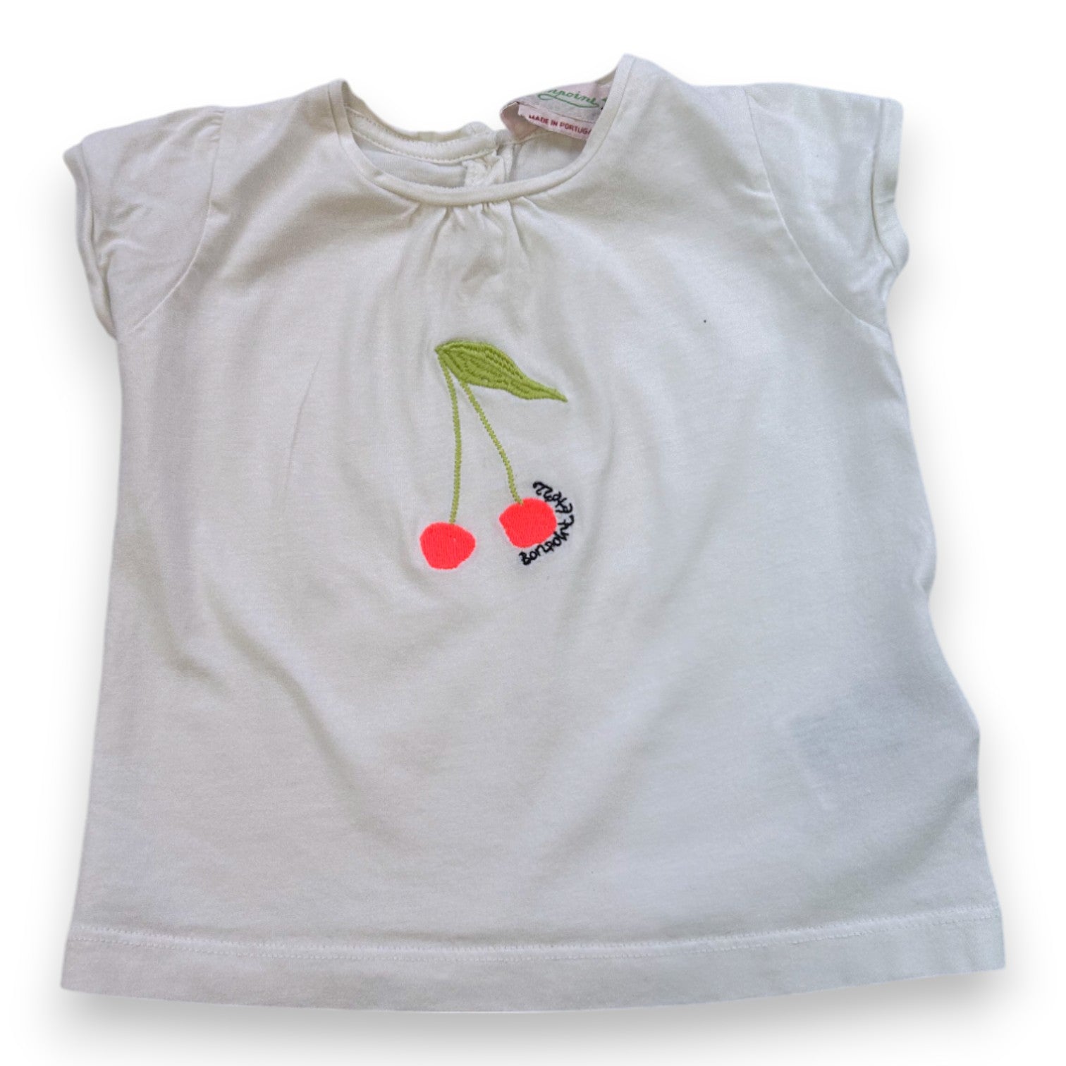 BONPOINT - T-shirt à manches courtes blanc motif cerise - 12 mois