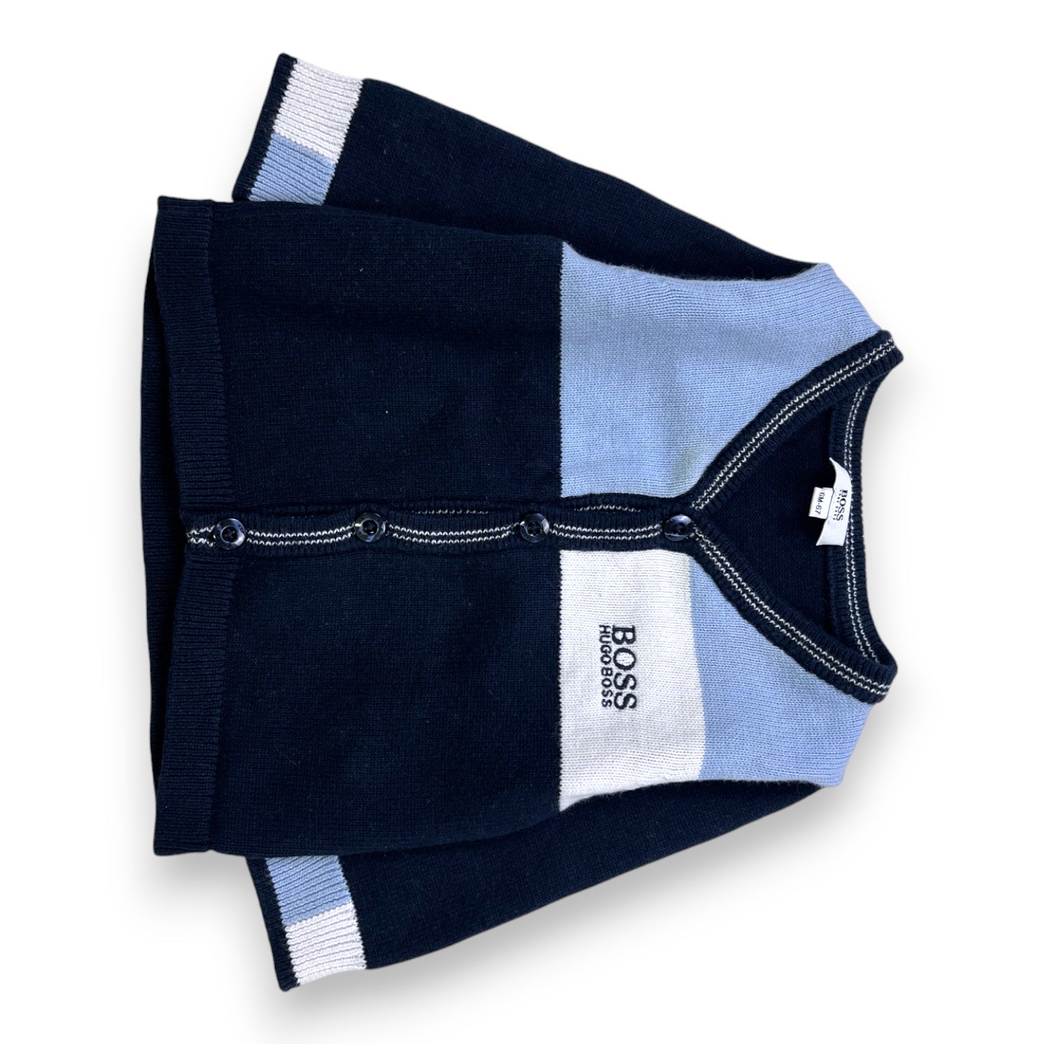 HUGO BOSS - CARDIGAN - BLEU, BLANC - 6 MOIS