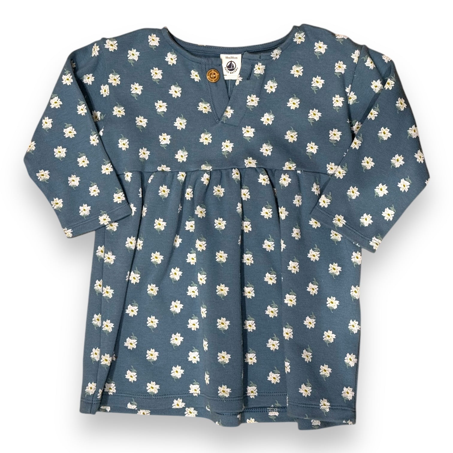 PETIT BATEAU - Robe bleue à fleurs - 18 mois