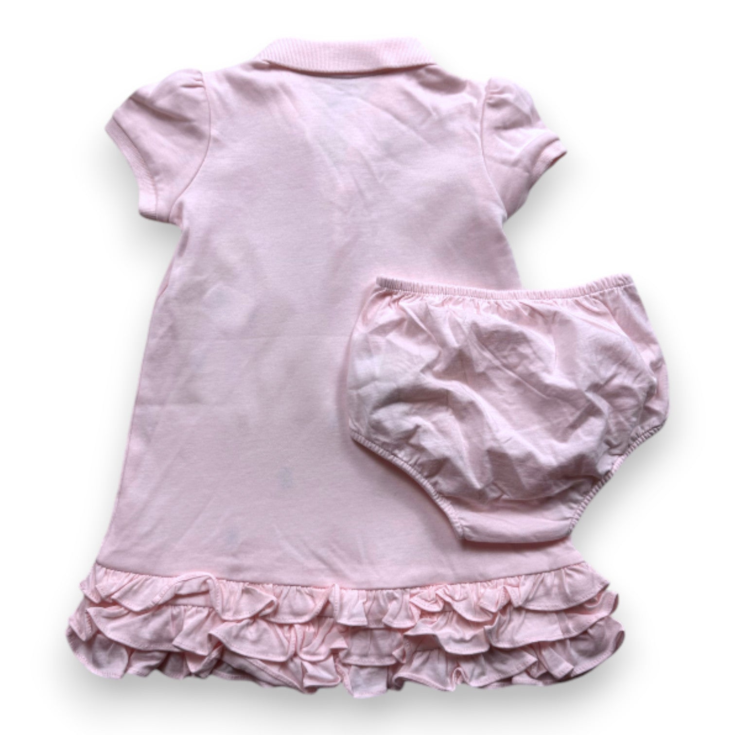 RALPH LAUREN - Ensemble robe rose avec broderies et bloomer - 2 ans