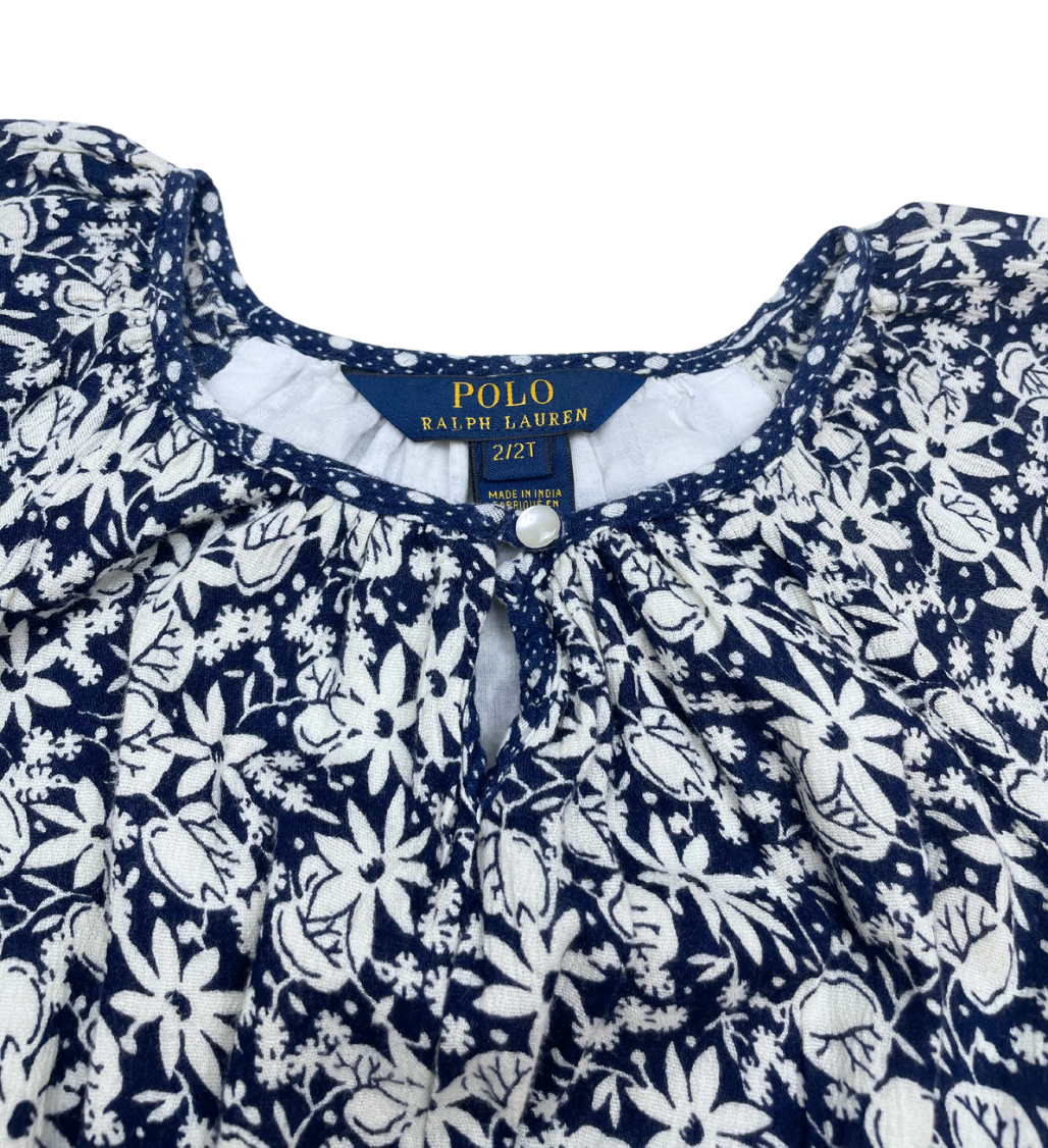 RALPH LAUREN - Robe blanche & marine à imprimés fleurs - 2 ans