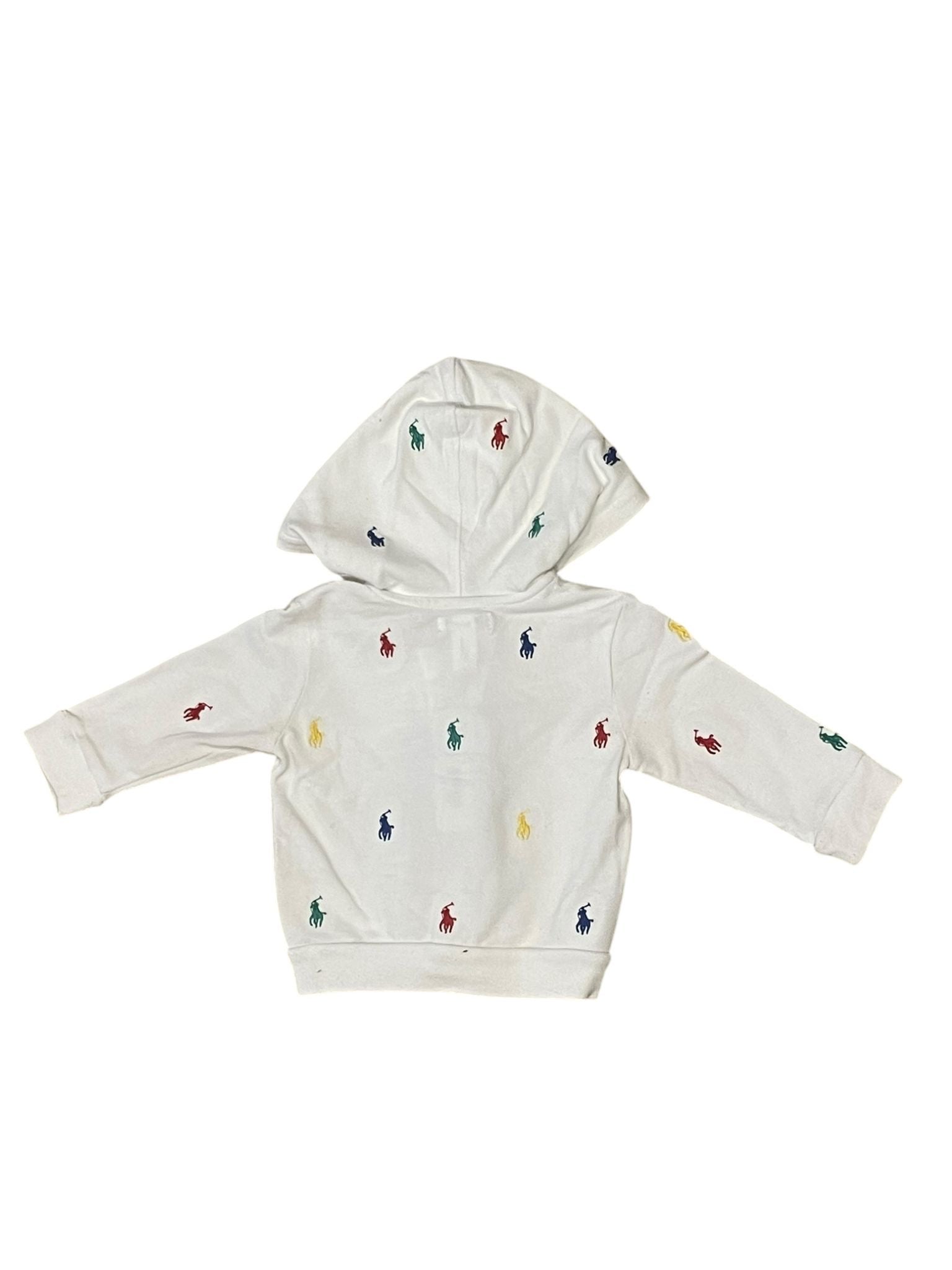 RALPH LAUREN - Sweat à capuche zippé blanc avec logo brodé - 6 mois