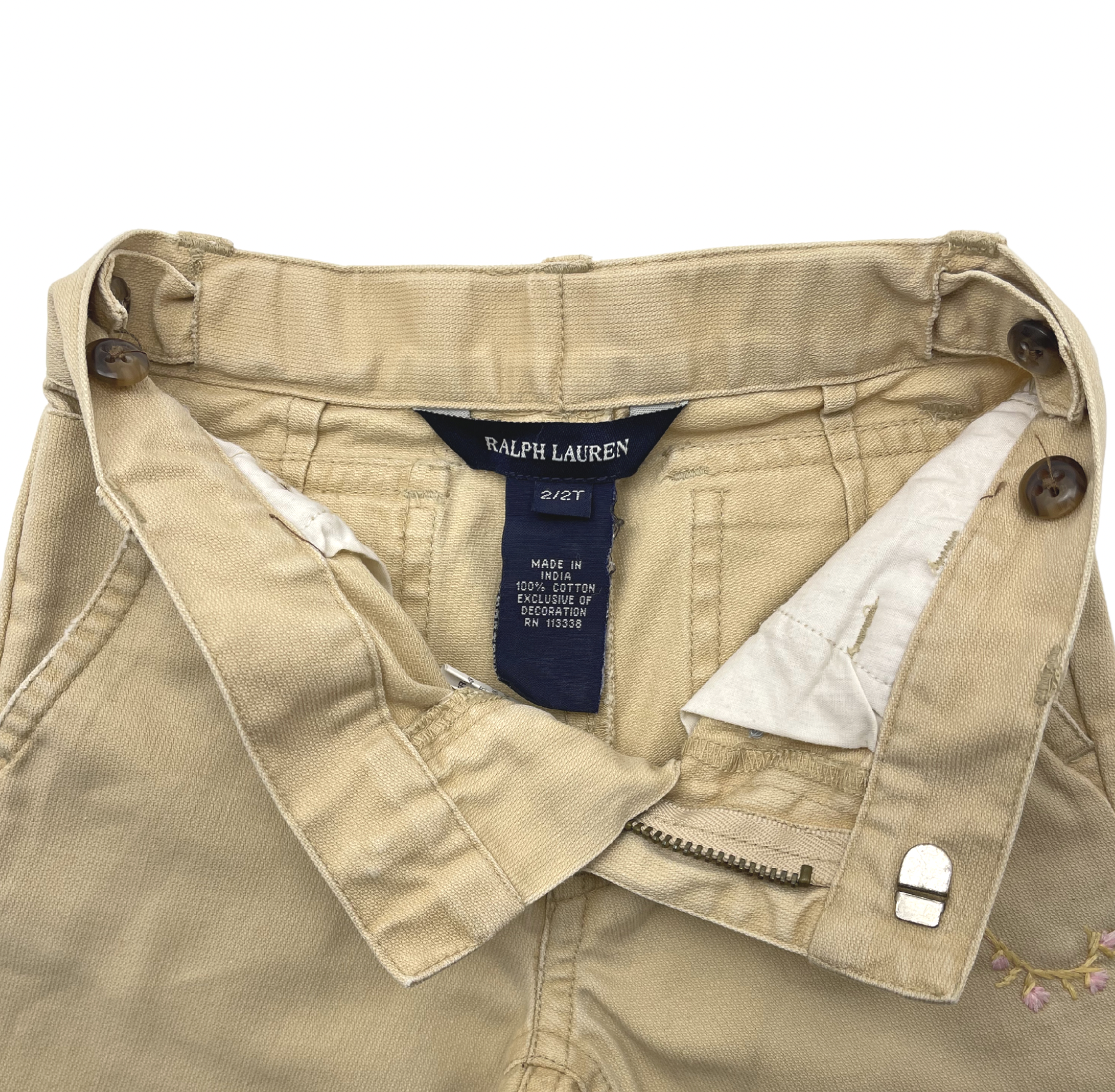 RALPH LAUREN - Pantalon beige avec broderies fleurs - 2 ans