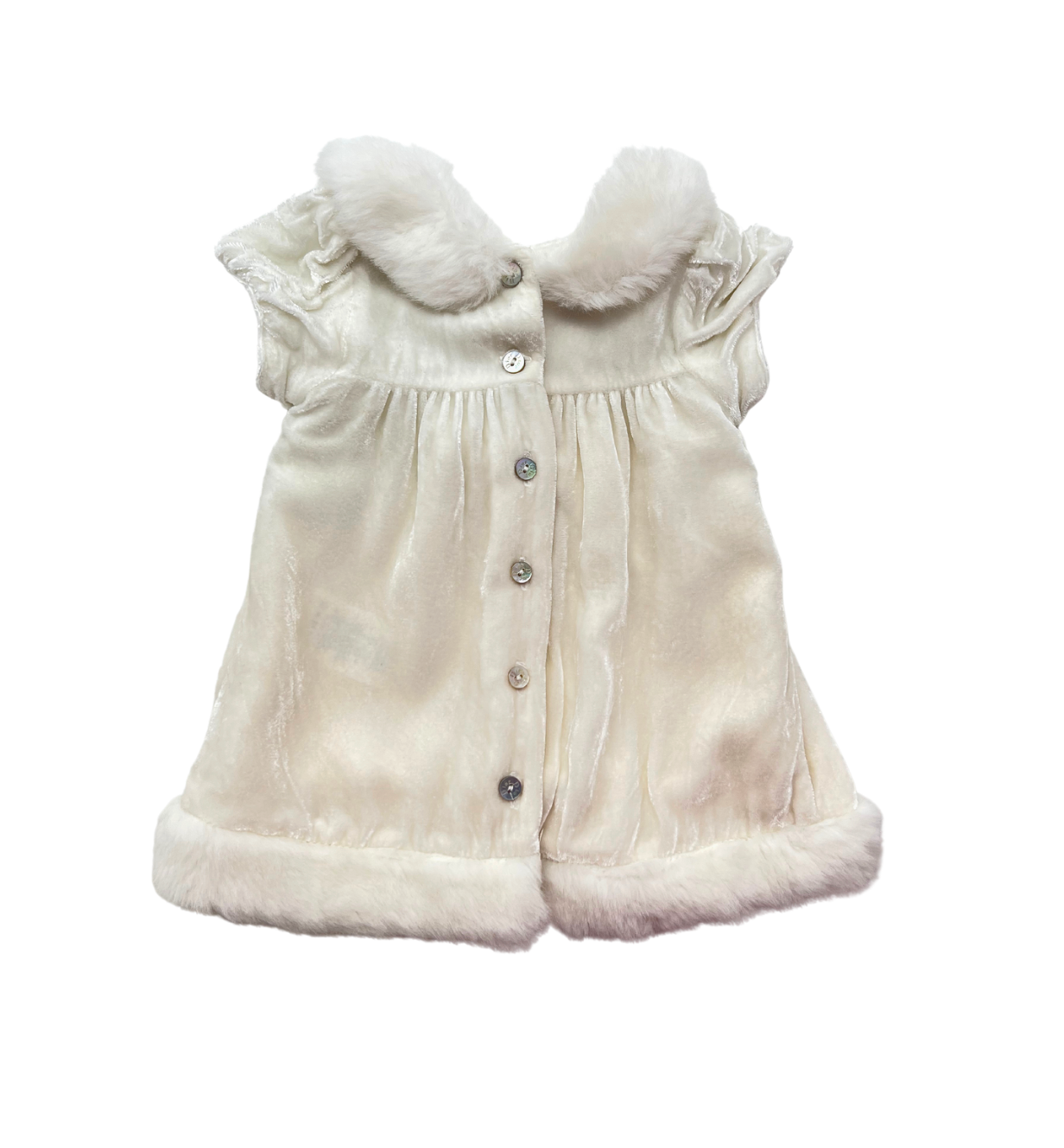 BABY DIOR - Robe écru en soie et fausse fourrure - 3 mois